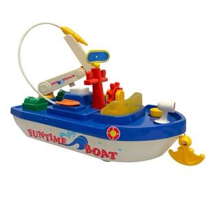 Vintage Playwell Fun Time Toy Boat Rescue Ship Wheels Moving Pieces